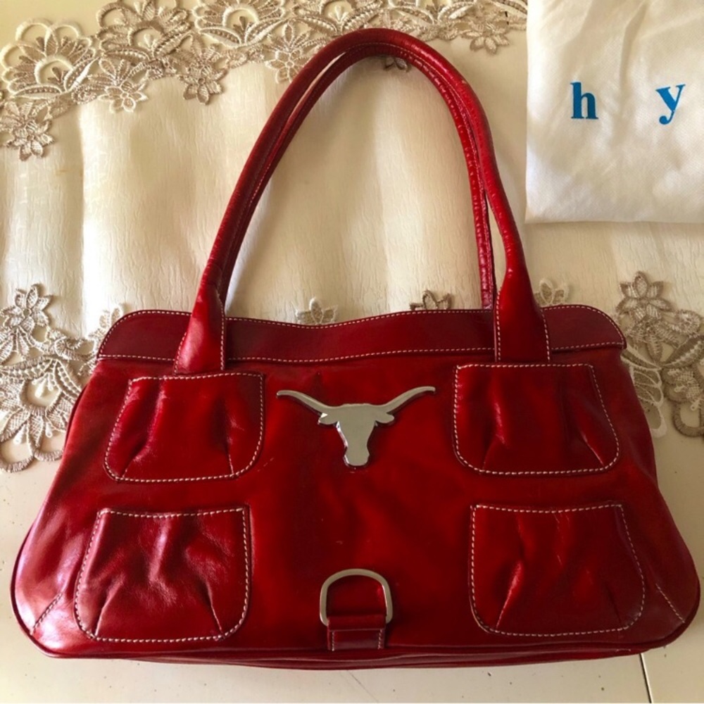 Vintage Red genuine leather 2 handles shoulder bag Western Red Shoulder Baguette